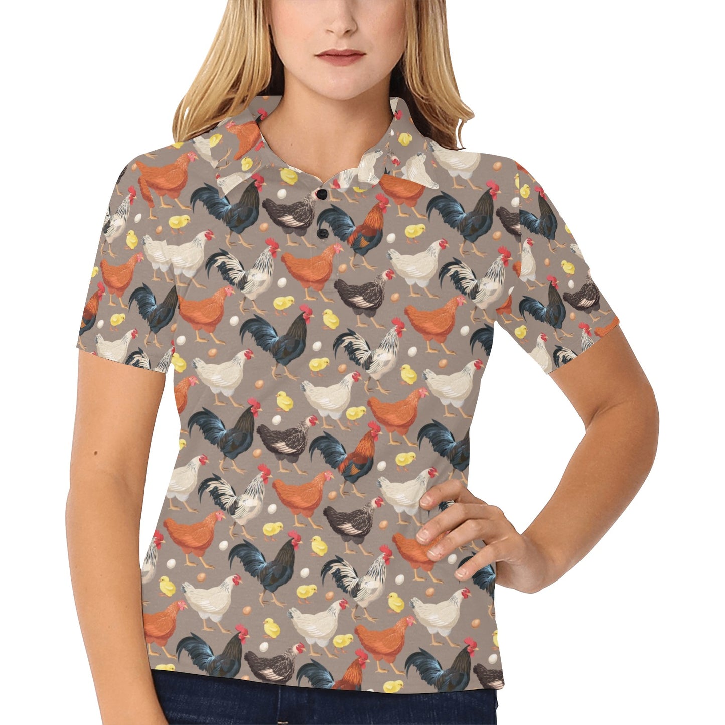 Chicken Evolution Pattern Women's Polo Shirt