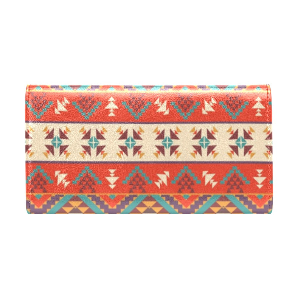 Aztec Red Print Pattern Women's Trifold Wallet
