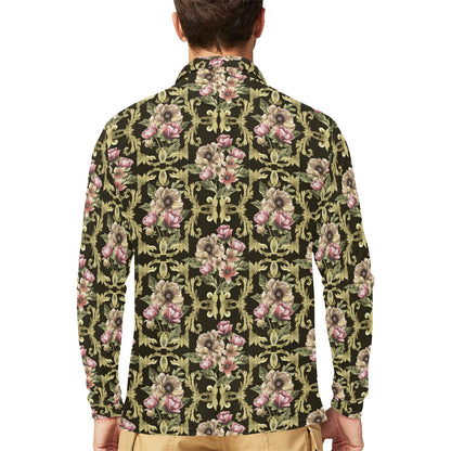 Baroque Pattern Print Design 02 Long Sleeve Polo Shirt For Men's