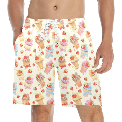 Cupcakes Strawberry Cherry Print Men's Swim Trunks Beach Shorts