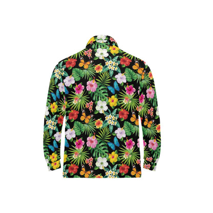 Hibiscus With Butterfly Print Design LKS305 Long Sleeve Polo Shirt For Men's