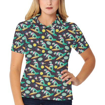 Surfboard T Rex Print Design LKS301 Women's Polo Shirt