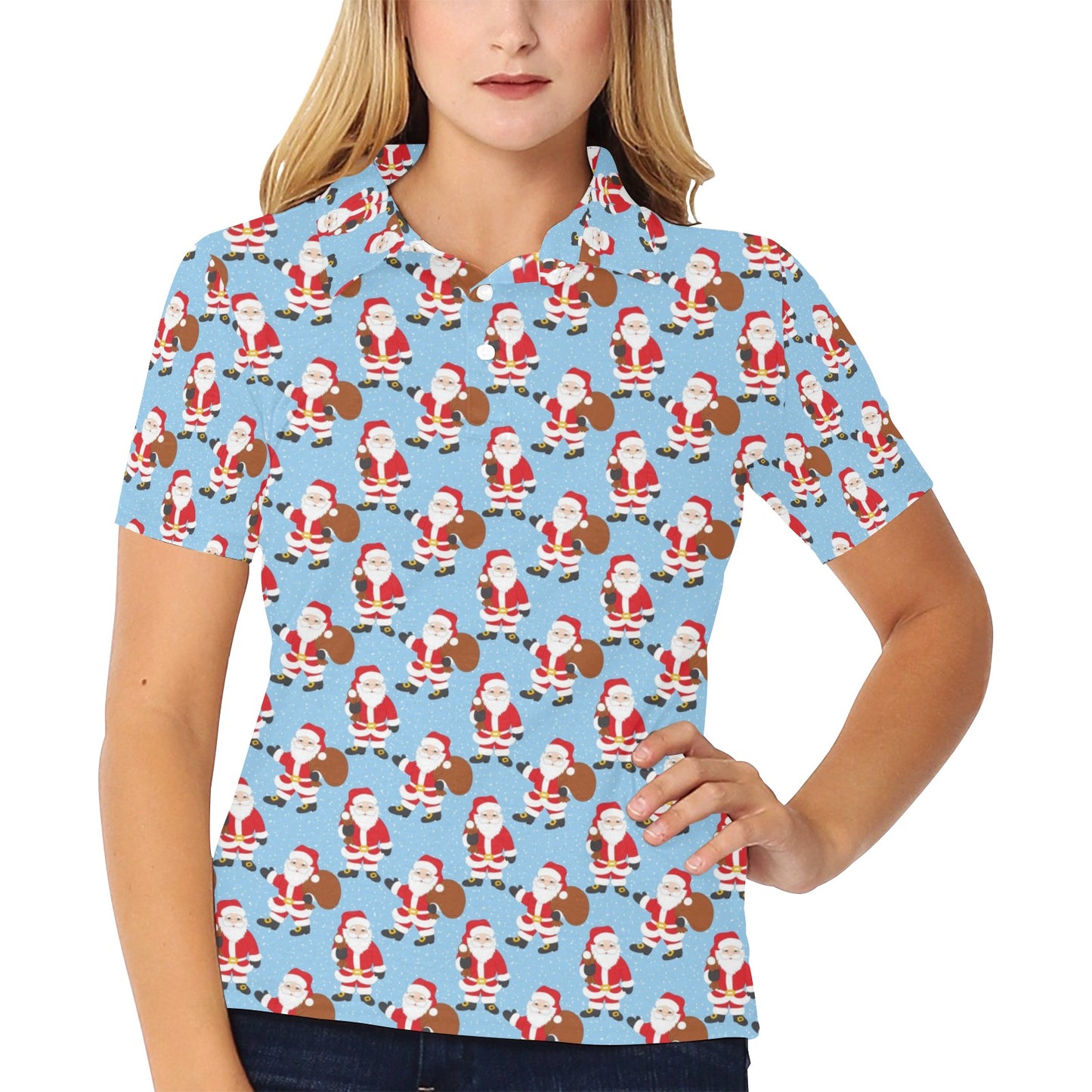 Santa Christmas Themed Print Design LKS305 Women's Polo Shirt