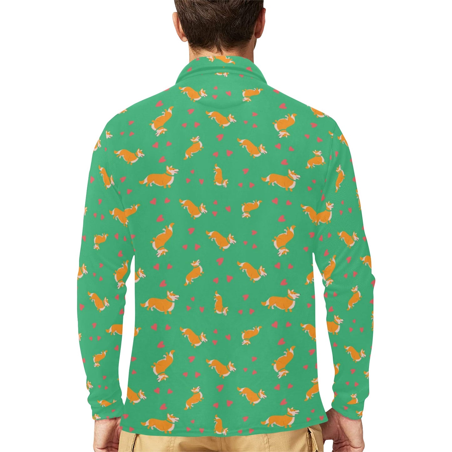 Cardigan Welsh Corgis Pattern Print Design 03 Long Sleeve Polo Shirt For Men's
