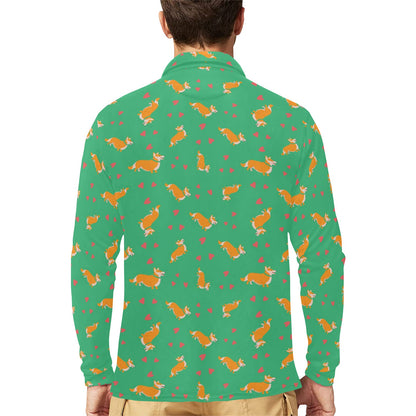Cardigan Welsh Corgis Pattern Print Design 03 Long Sleeve Polo Shirt For Men's
