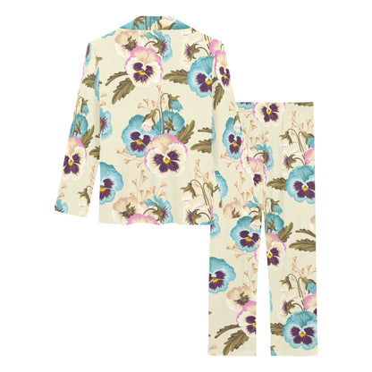 Pansy Pattern Print Design A02 Women's Long Pajama Set