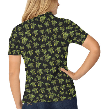 Green Tribal Turtle Polynesian Themed Women's Polo Shirt