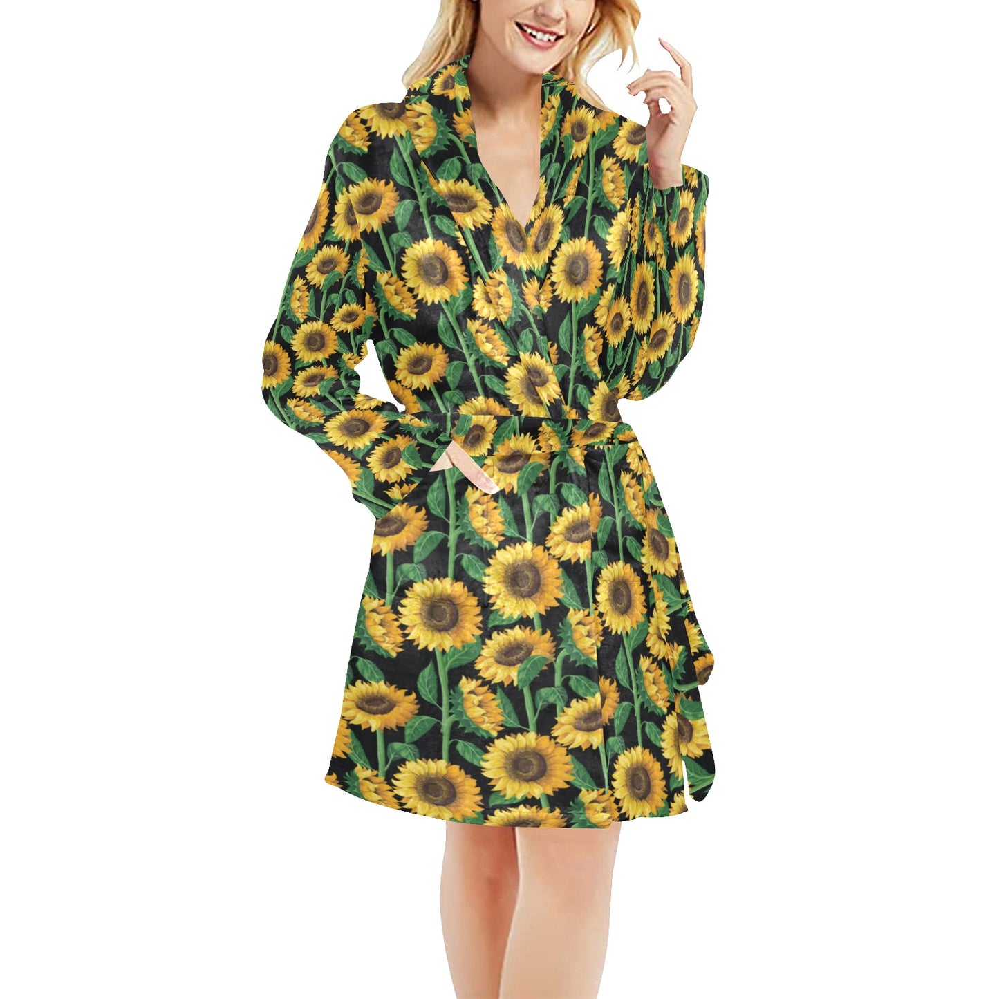 Sunflower Realistic Print Pattern Women's Fleece Robe