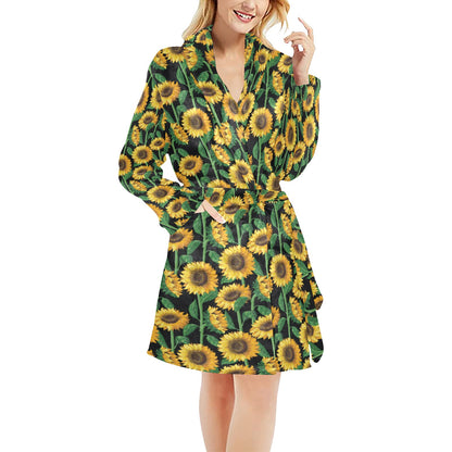 Sunflower Realistic Print Pattern Women's Fleece Robe