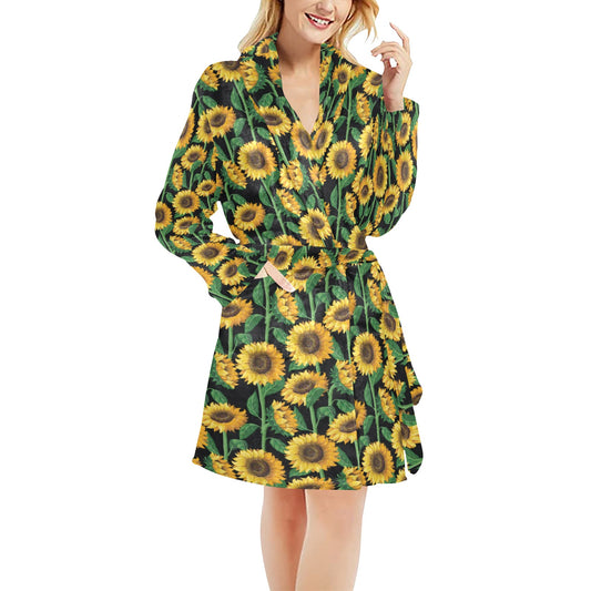 Sunflower Realistic Print Pattern Women's Fleece Robe