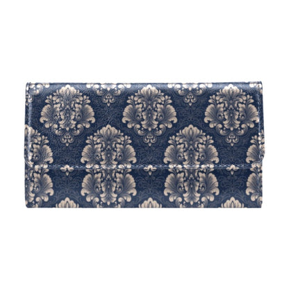 Damask Blue Luxury Print Pattern Women's Trifold Wallet