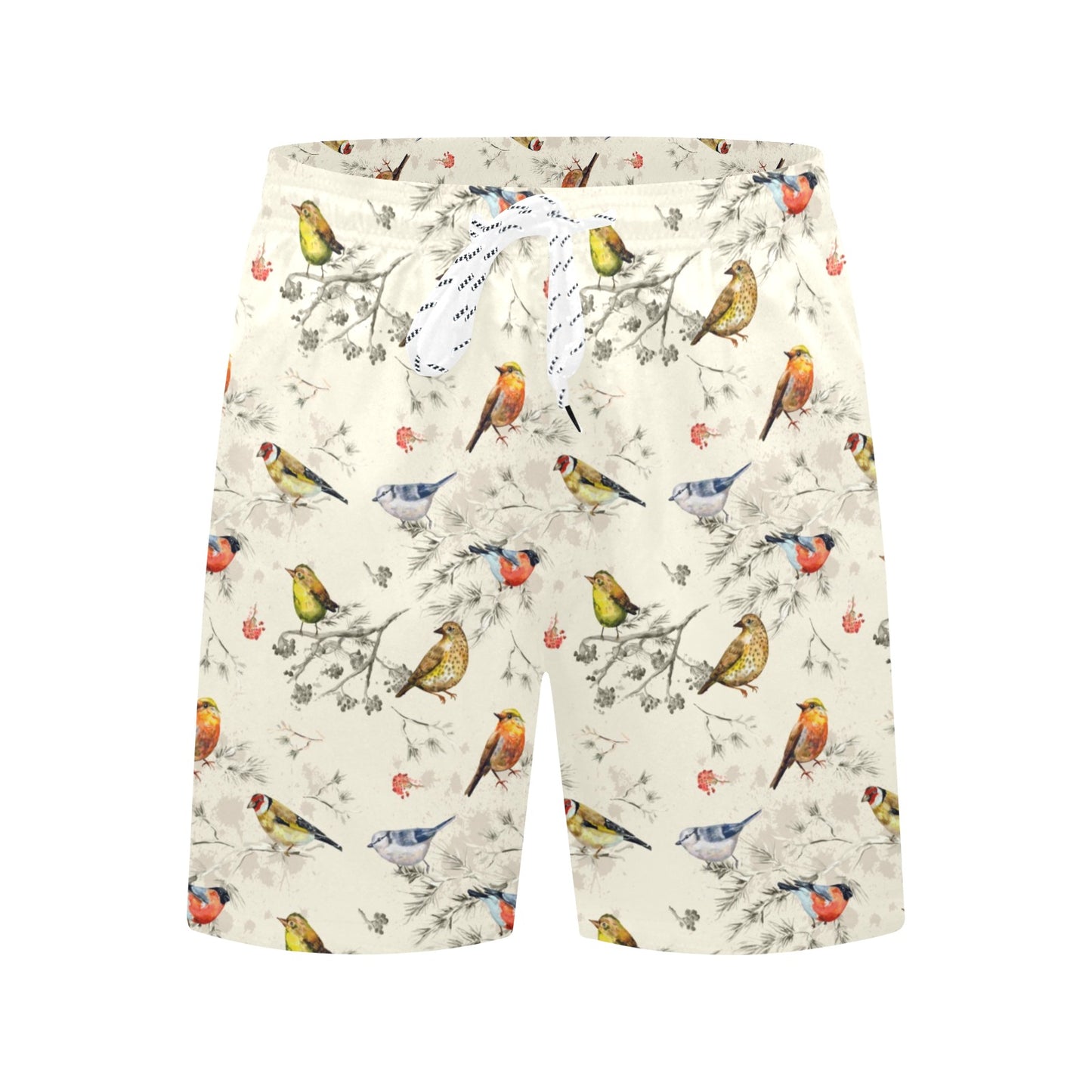 Bird Watercolor Design Pattern Men's Swim Trunks Beach Shorts