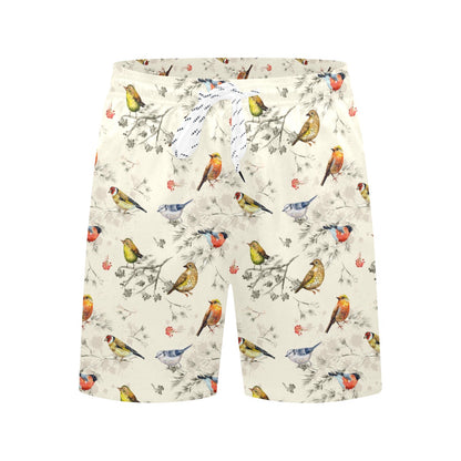 Bird Watercolor Design Pattern Men's Swim Trunks Beach Shorts