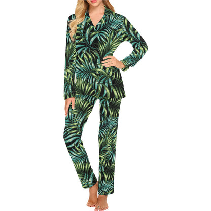Tropical Flower Pattern Print Design TF08 Women's Long Pajama Set