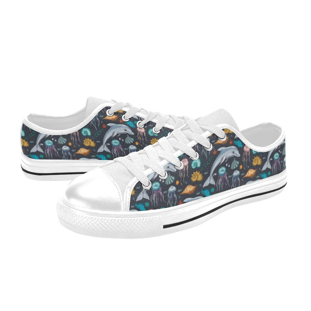Underwater Dolphin Print Design LKS304 Women's White Low Top Shoes