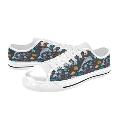Underwater Dolphin Print Design LKS304 Women's White Low Top Shoes