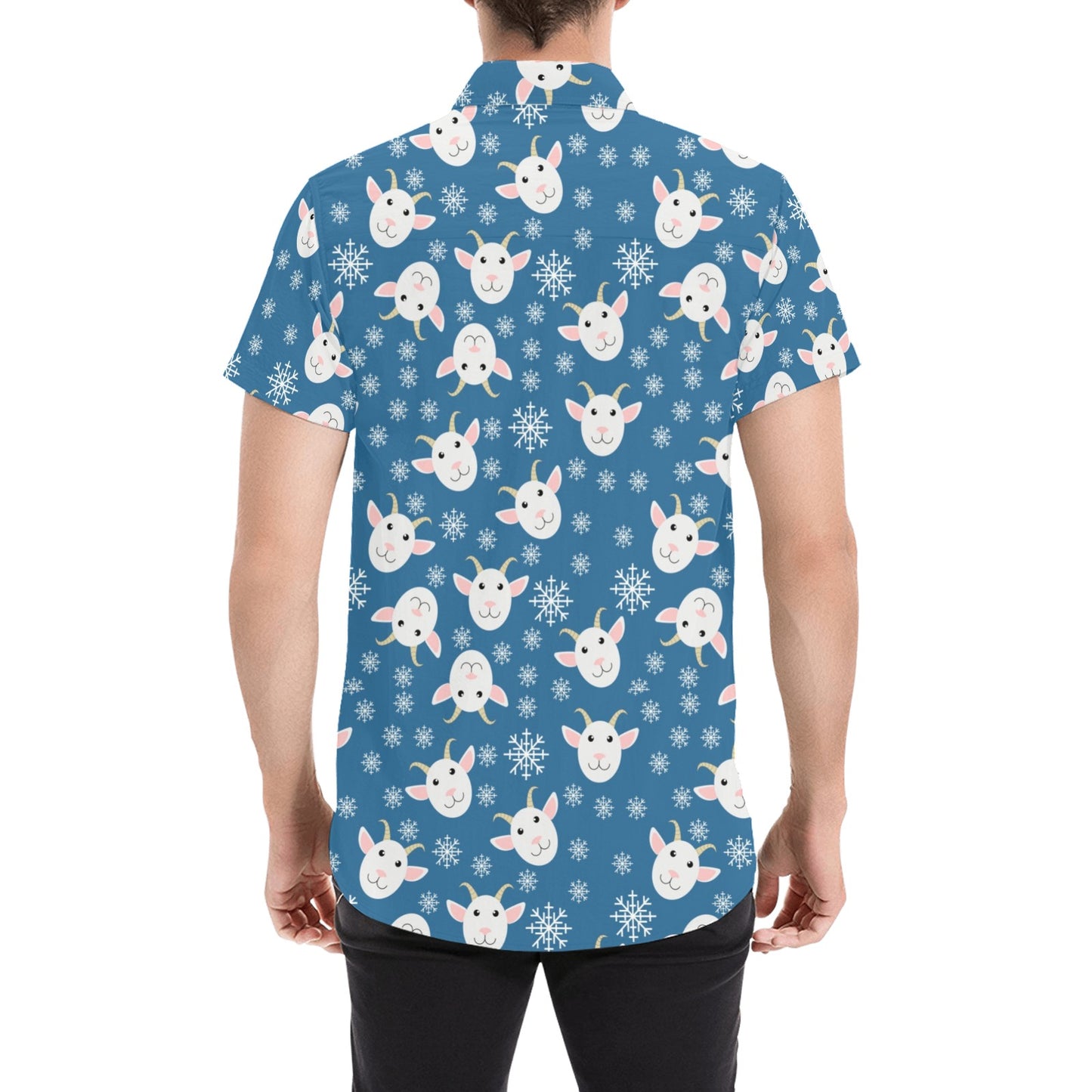 Goat Print Design LKS402 Men Short Sleeve Button Up Shirt
