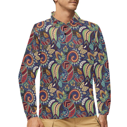 Paisley Boho Pattern Print Design A03 Long Sleeve Polo Shirt For Men's