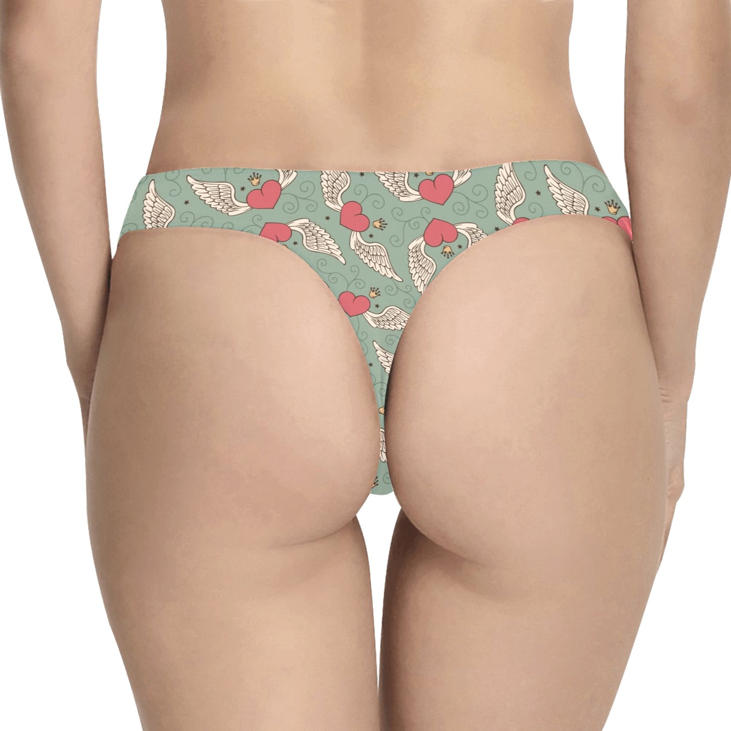 Angel Wings Heart Design Themed Print Women's Thongs