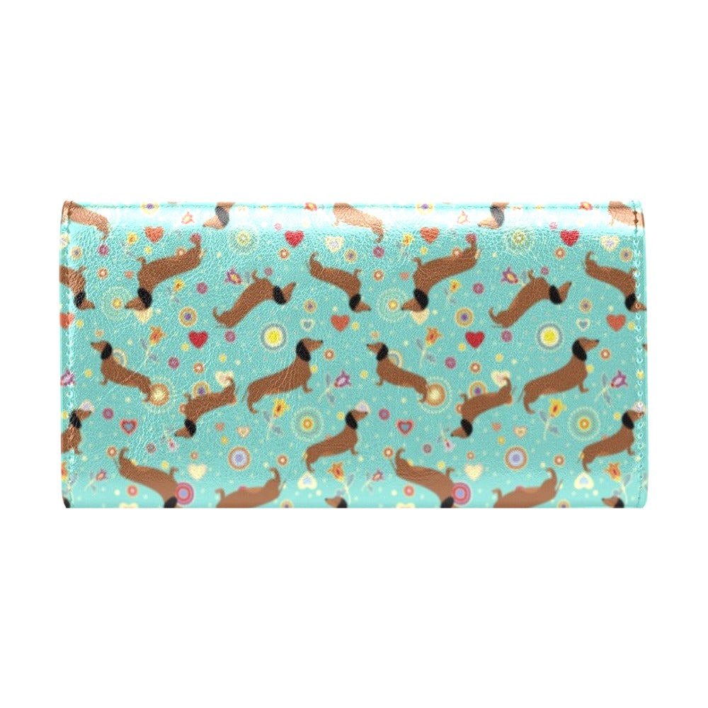 Dachshund with Floral Print Pattern Women's Trifold Wallet