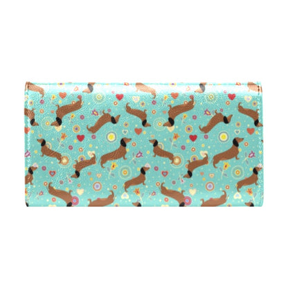 Dachshund with Floral Print Pattern Women's Trifold Wallet