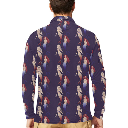Mermaid Pattern Print Design 02 Long Sleeve Polo Shirt For Men's