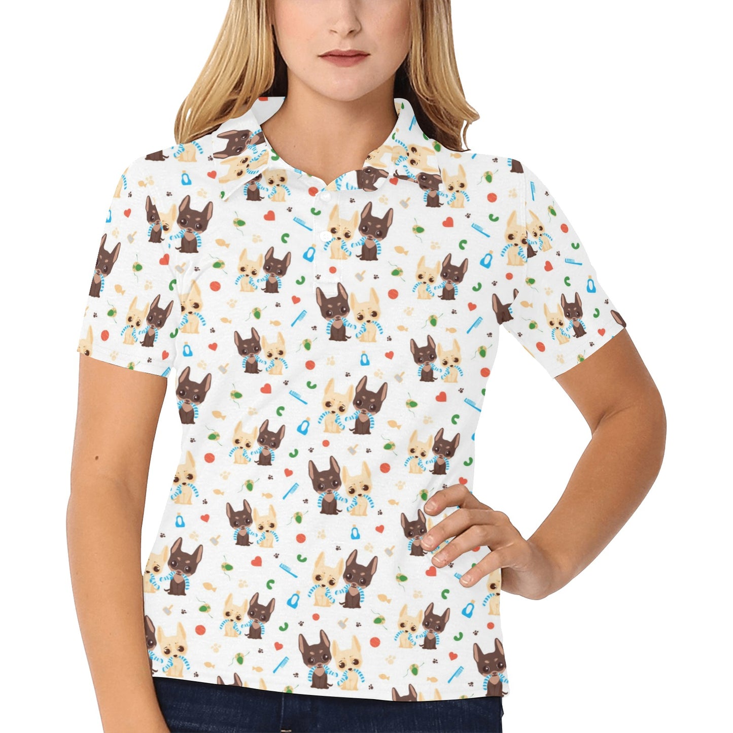 Chihuahua Pattern Print Design 06 Women's Polo Shirt