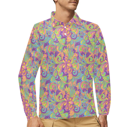 Trippy Print Design LKS306 Long Sleeve Polo Shirt For Men's