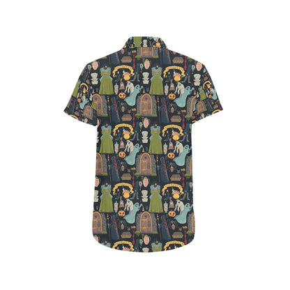 Creepy Halloween Print Design LKS304 Men Short Sleeve Button Up Shirt