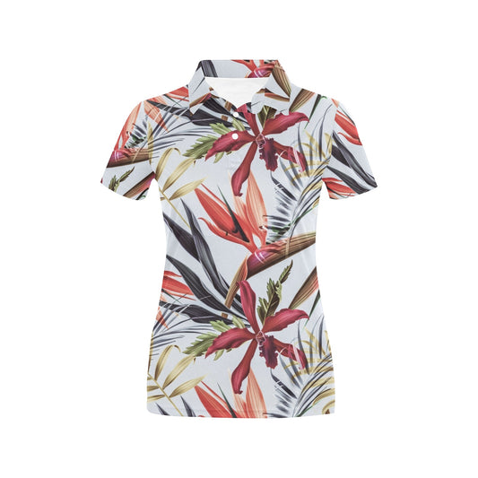 Tropical Flower Pattern Print Design TF021 Women's Polo Shirt