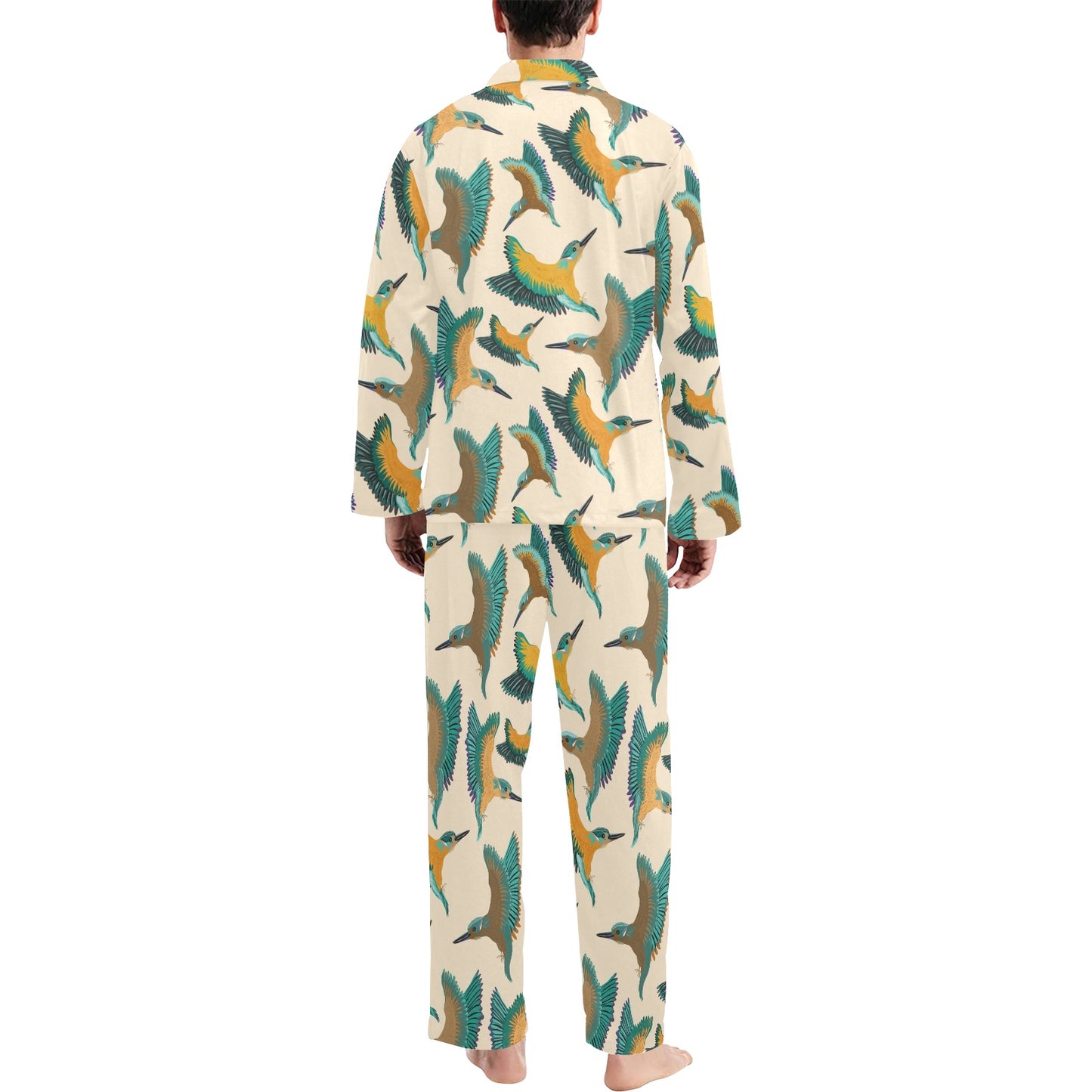 Kingfisher Pattern Print Design 02 Men's Long Pajama Set