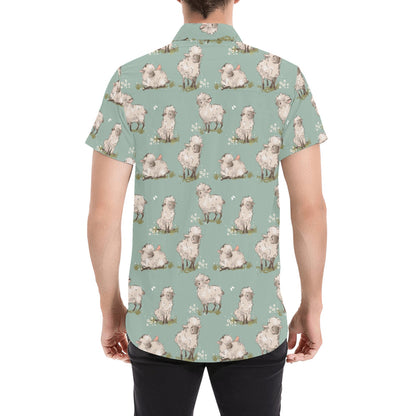 Sheep Print Design LKS405 Men Short Sleeve Button Up Shirt