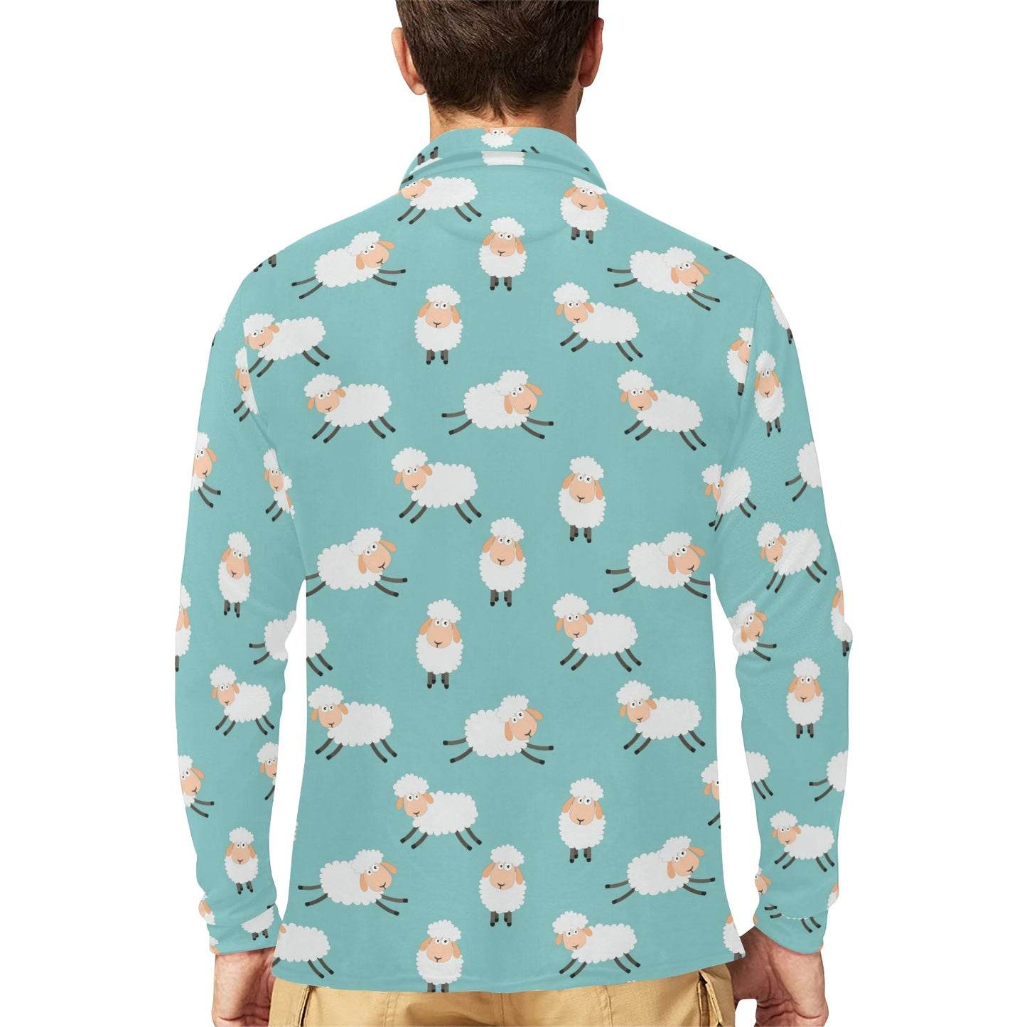 Sheep Print Design LKS406 Long Sleeve Polo Shirt For Men's