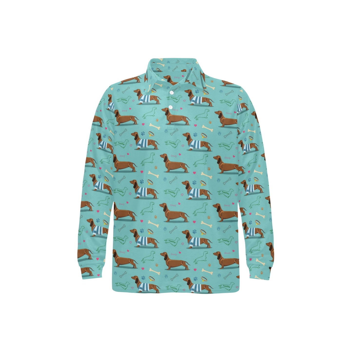 Dachshund Paw Decorative Print Pattern Long Sleeve Polo Shirt For Men's