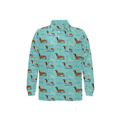 Dachshund Paw Decorative Print Pattern Long Sleeve Polo Shirt For Men's