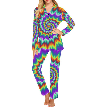 Optical illusion Pulsing fiery spirals Women's Long Pajama Set