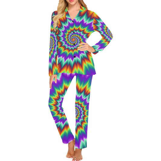 Optical illusion Pulsing fiery spirals Women's Long Pajama Set