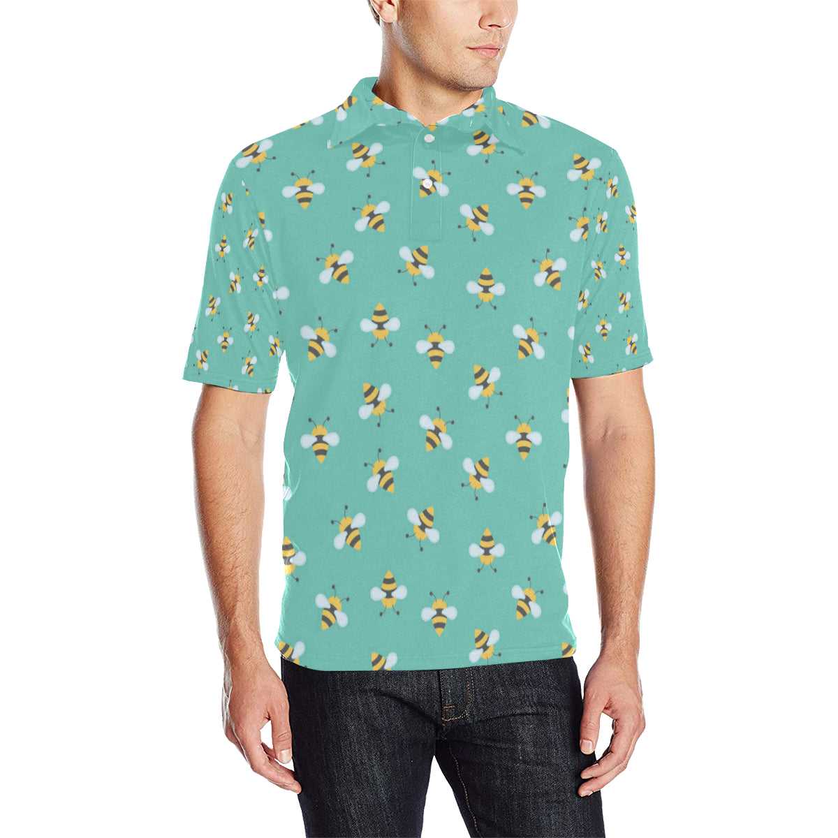 Bee Pattern Print Design 01 Men Polo Shirt