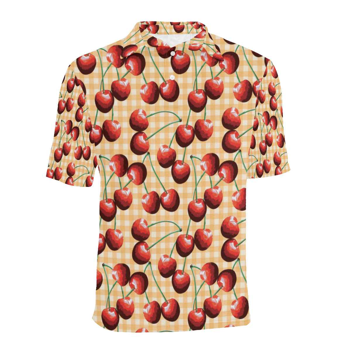 Cherry Orange Plaid Print Men Polo Shirt