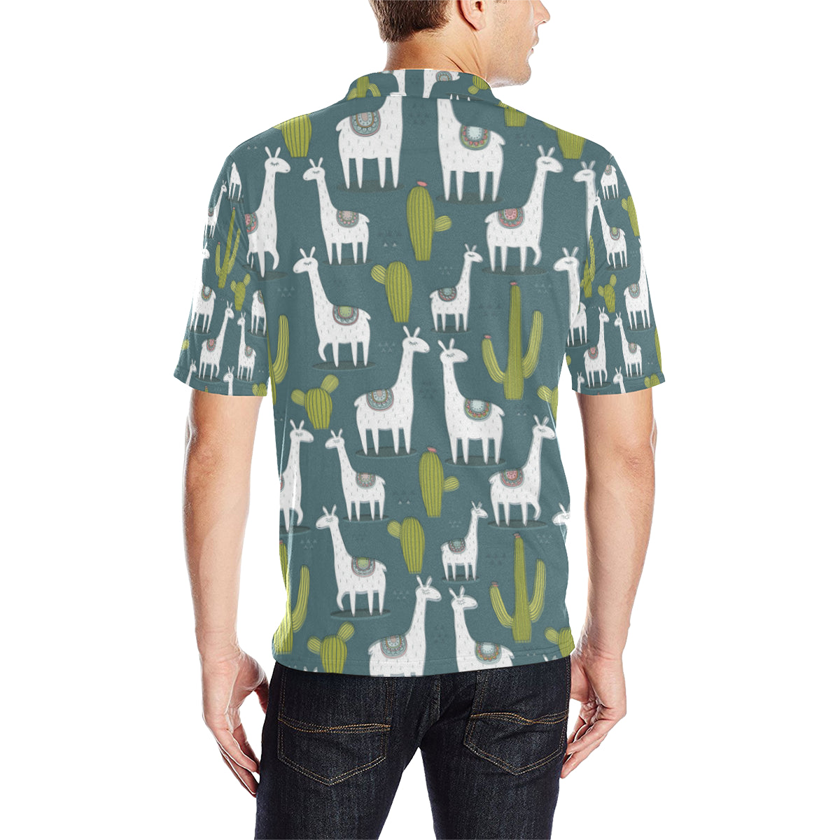 Llama Cactus Pattern Print Design 03 Men Polo Shirt