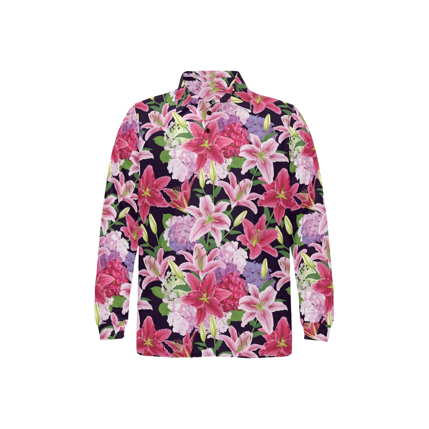 Lily Pattern Print Design LY017 Long Sleeve Polo Shirt For Men's