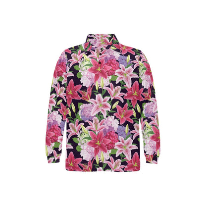 Lily Pattern Print Design LY017 Long Sleeve Polo Shirt For Men's
