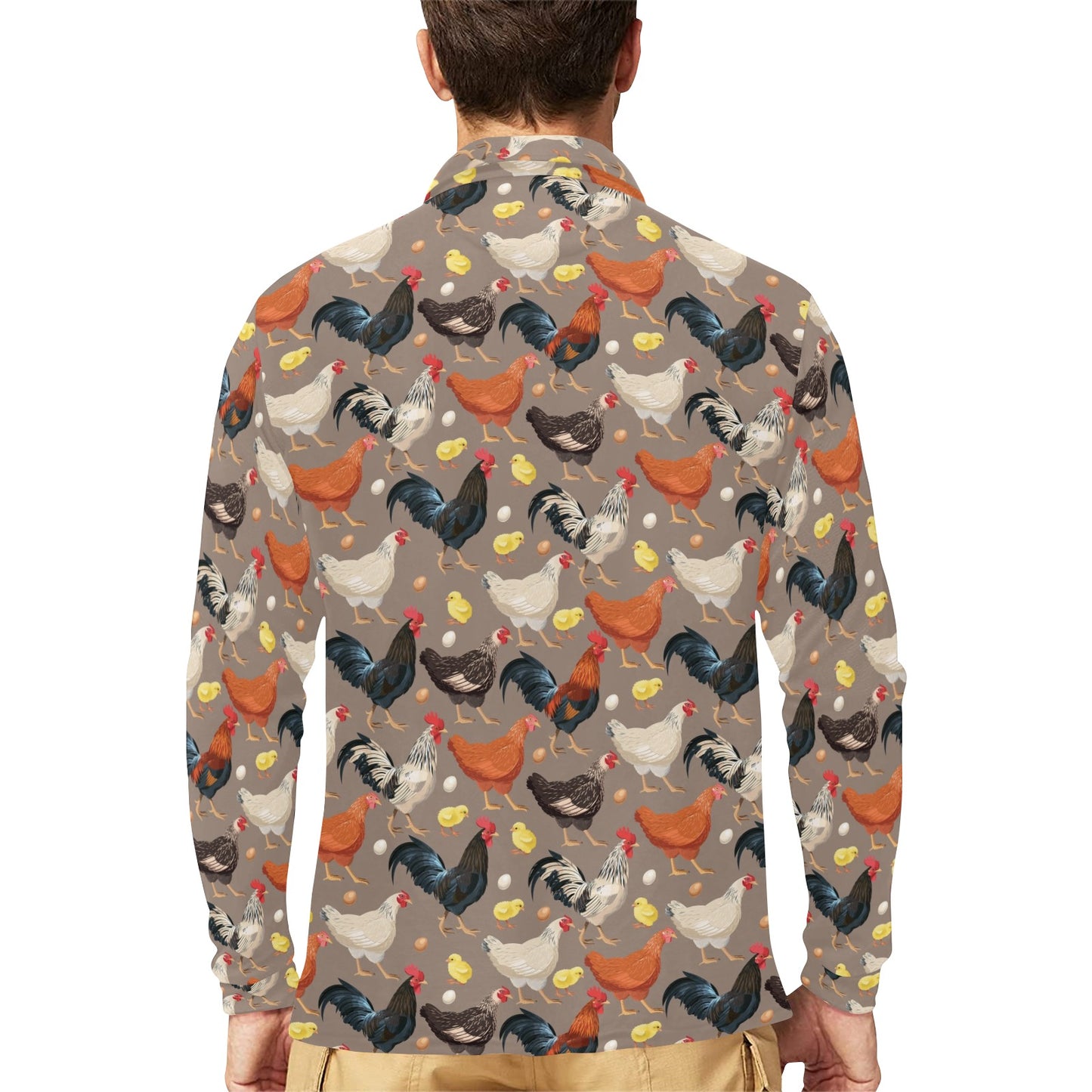 Chicken Evolution Pattern Long Sleeve Polo Shirt For Men's