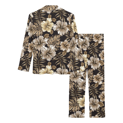 Brown Hibiscus Tropical Women's Long Pajama Set