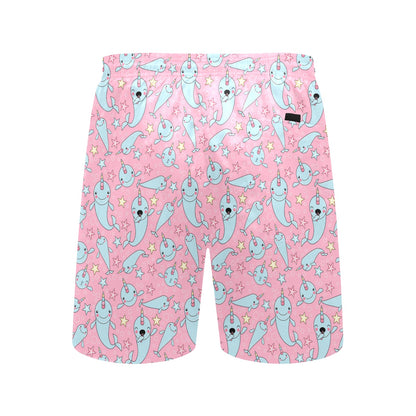 Narwhal Cartoon Cute Print Men's Swim Trunks Beach Shorts
