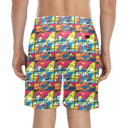 Dinosaur Comic Pop Art Style Men's Swim Trunks Beach Shorts