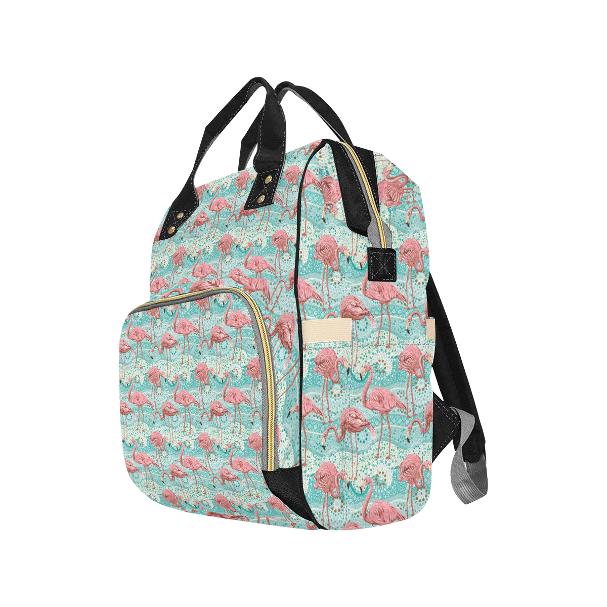 Flamingo Background Themed Print Diaper Bag Backpack