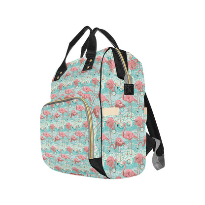 Flamingo Background Themed Print Diaper Bag Backpack