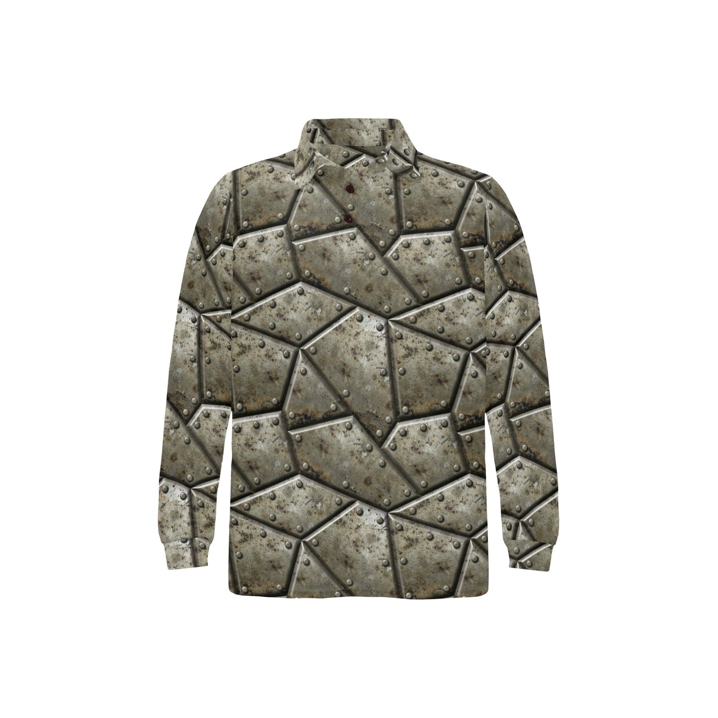 Armor Pattern Print Design 01 Long Sleeve Polo Shirt For Men's