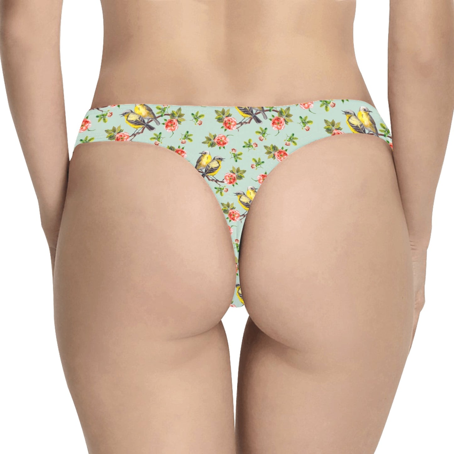 Bird with Red Flower Print Pattern Women's Thongs